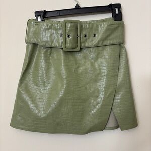 Elegant Green Faux Leather Mini Skirt with detachable wide belt XS